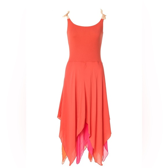 Ralph Lauren Asymmetrical Silk Cashmere Midi Dress 90s Fairy Handkerchief Hem 12 - Picture 2 of 9